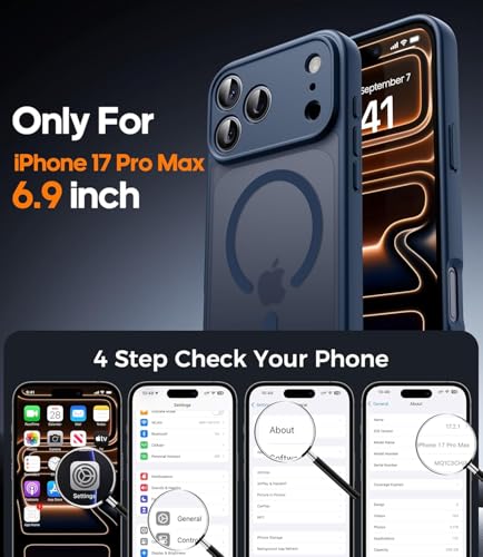 Image of Elzzi Magnetic Magsafe for iPhone 17 Pro Case (Compatible with MagSafe) Slim Translucent Matte Shockproof with Anti-Fingerprint Phone Case, Blue