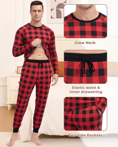 Image of NACHILA Mens Pajamas Set Long Sleeve Henley Sleepwear Top Soft Jogger Pants Pajamas Cool Pjs Set,Viscose Made from Bamboo
