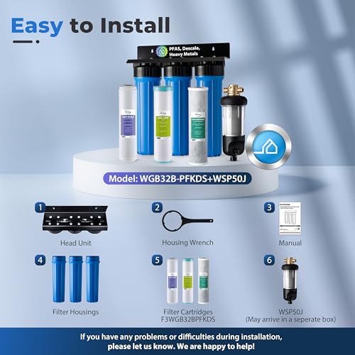 Image of iSpring Whole House Water Filter System Ultimate PFAS Scale and Heavy Metals Protection Removes Up to 99% PFOA & PFOS with SGS-Tested Media, Jumbo Spin-Down Sediment Filter Model: WGB32B-PFKDS+WSP50J