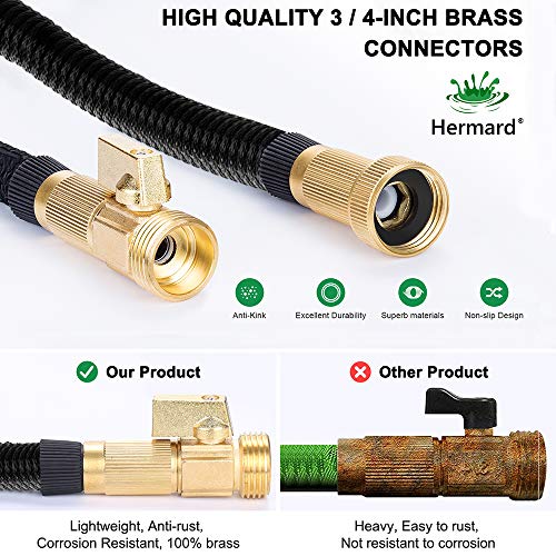 Hermard 50ft Expandable Garden Hose with 9 Function Nozzle, Lightweight Flexible Leakproof Water Hose with Solid 3/4\" Brass Fittings, Kink Free Extra Strength 3750D Durable Gardening Hose Pipe