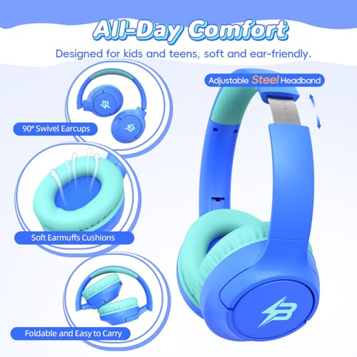 Image of Kids Bluetooth Headphones, 85H Playtime for Toddler Boys (Azure No LED)