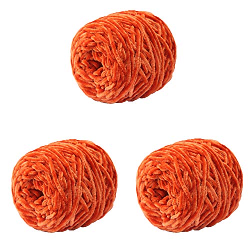 Chenille Velvet Yarn - 10.58oz/300g Orange Yellow Bulky Soft Vegan Polyester Blended Chenille Yarn - 540yds for Clothing, Hats, Scarves, Blankets & Pillows