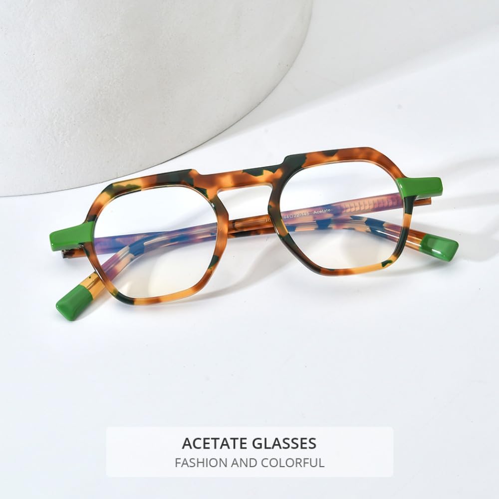 MUTYNE Montura de gafas de acetato multicolor para hombre, anteojos cuadrados retro, gafas para mujer