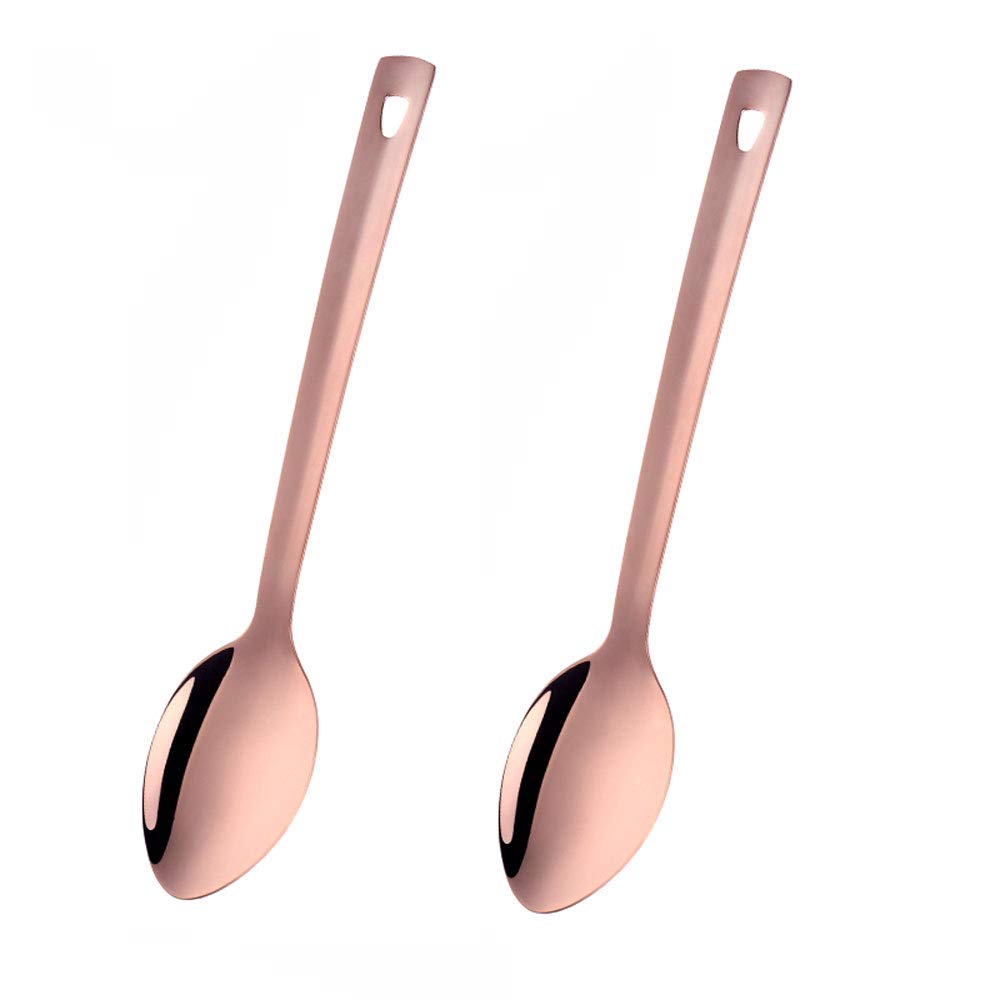 SBOMHS Serving Spoon Cooking Spoon Stainless Steel 2 Pieces Long Handle Vegetable Spoon Length 33 cm, Width 7 cm Mixing Spoon Pouring Spoon for Kitchens Rose Gold â image 1