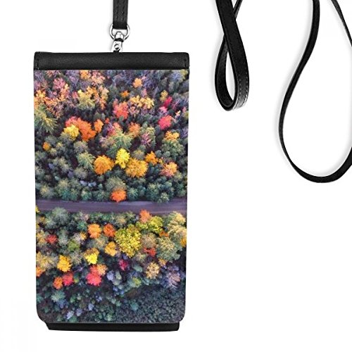 Sac téléphone en faux cuir noir décor paysage de forêt pour un style élégant au quotidien