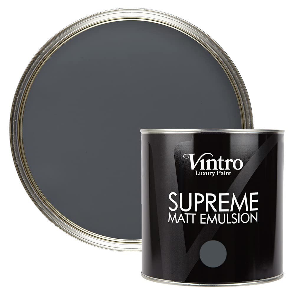 Vintro | Luxury Matt Emulsion | Smooth Chalky Finish | Multi Surface Paint | for Walls, Ceilings, Wood and Metal 2.5L (Dark Grey - Wigeon Grey, 2.5 Litre)