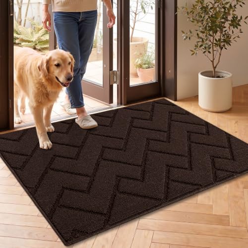 Image of hicorfe Front Door Mat Outside Entrance,24 inchx35 inch Absorbent Muddy Dirt Resist Welcome Door Mats Outdoor Indoor,Stain and Fade Resistant,Non Slip Backing Entry Mat Doormat for Entryway (Coffee)
