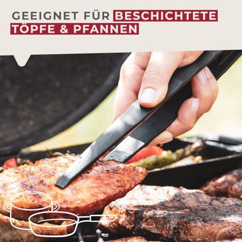 Fackelmann Steakpinzette zum feinen Greifen und Wenden – Pinzette für die Küche und den Grill – Lange Küchenpinzette für Fleisch und Steak, Schwarz