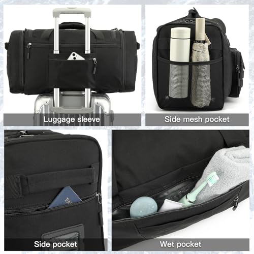 TONRUYN 3 in 1 Travel Duffle Bag Backpack for Men Women 50L Gym Bag & Sports Duffel Bag with Shoe Compartment & Wet Pocket Weekender Overnight Bag for Traveling Fitness Workout Camping, Black by TONRUYN - Used condition - Image 5
