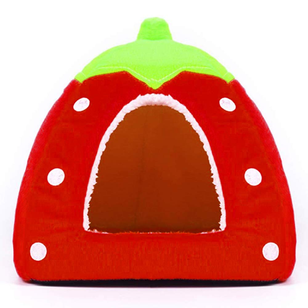 Echo Paths Soft Sponge Strawberry Tent Bed for Pets Dog Cat Pet Bed House with Warm Plush Pad Red XS