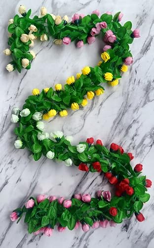 Image of VRB Dec 1 Pcs Artificial Flowers Vine Blossom /Roses Garland Fake (6 Ft) Flowers Fabric Roses /Blossom Garland For Wedding Decor Diwali /Ganpati /Garden Wall Valentine (Multi Orchid Garland Vines), 6 Feet