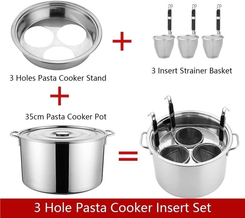 Nudelkocher mit 3 Einsätzen Siebkörben, Edelstahl Kochwerkzeug für Nudeln, Nudeln, Knödel, Suppe - Vielseitig und Langlebig Küche Essential