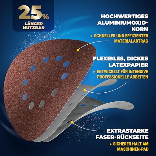 S&R Schleifpapier 225mm Klett P60, 10-Loch, Schleifgiraffe 225mm Schleifscheiben, 30-tlg für Exzenterschleifer, Langhalsschleifer (Schleif-Giraffe), Schleifpapier für Wand, Decke, Gipskarton