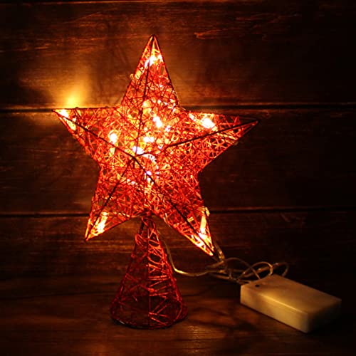 Cvhomedeco. Red Tree Top Star With Warm White Led Lights And Timer For Christmas Ornaments And Holiday Seasonal Décor, 8 X 10 Inch #TOP7