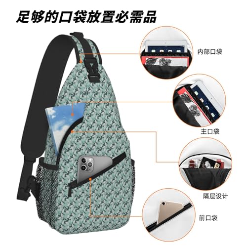 Mochila cruzada con estampado de hojas grises y menta bandolera ligera para senderismo diario 6