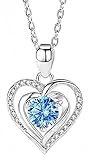 SAMERR Collares de Mujer, Collar Plata de Ley 925 Cristal Azul con Dije Corazón y Cadena de 45 cm, Día de la Madre,...