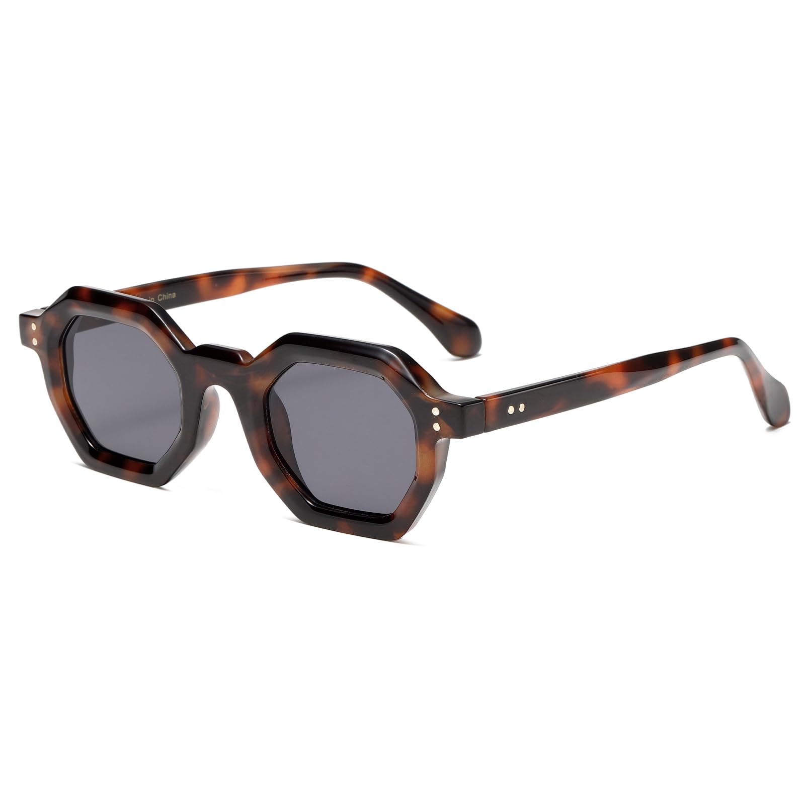 Retro Hexagon Sunglasses for Men Women Vintage Small Square Dark Black 89s Fashion Sunglasses
