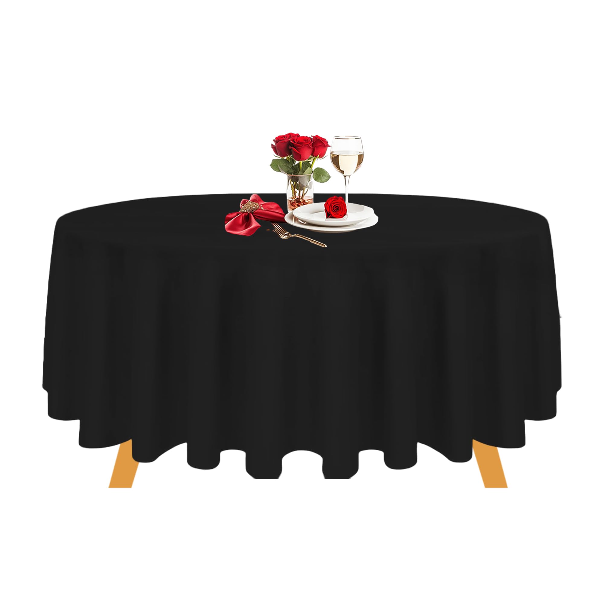 Trimming Shop Black Cotton Polyester Round Table Cloth Cover for Dining & Christmas Party 90 Inches (Single)