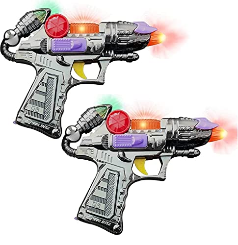 Shiny Metallic Light up and Sound Blaster (7") Galaxy Alien Ranger Hand Gun with Batteries. (2 Pack)