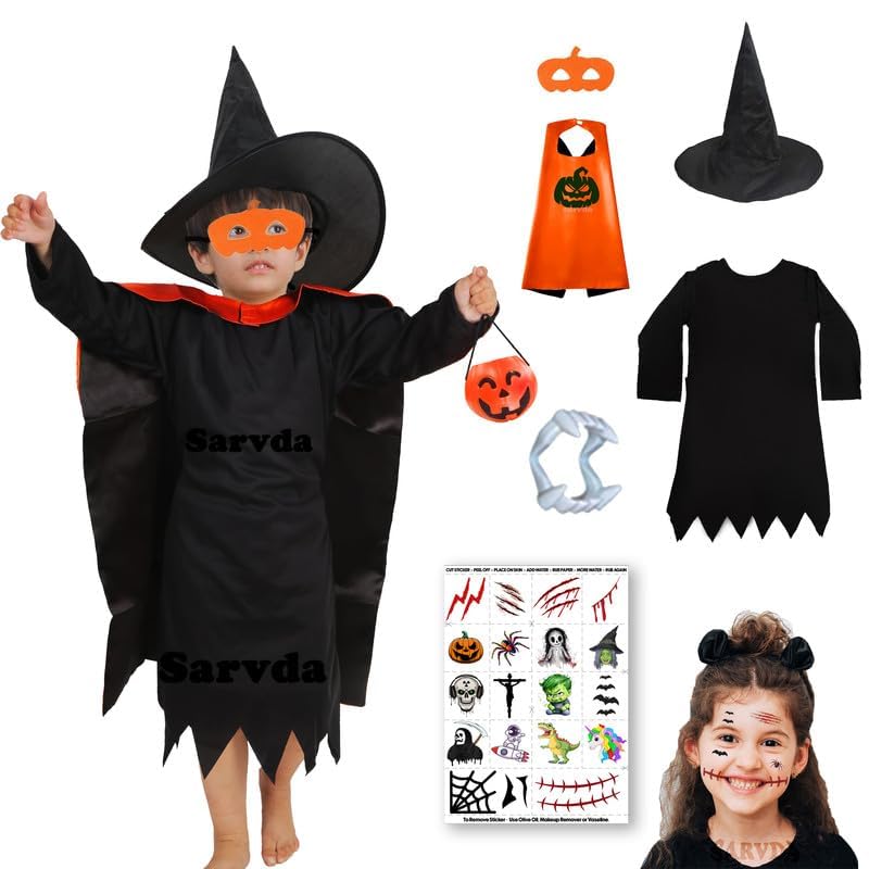 Image of Sarvda Halloween Dress | Costume and Accessories | For Girls and Boys | Haunted Horror Theme Party Vampire Witch Ghost Skeleton Draculla Pumpkin Scary Cosplay Dress