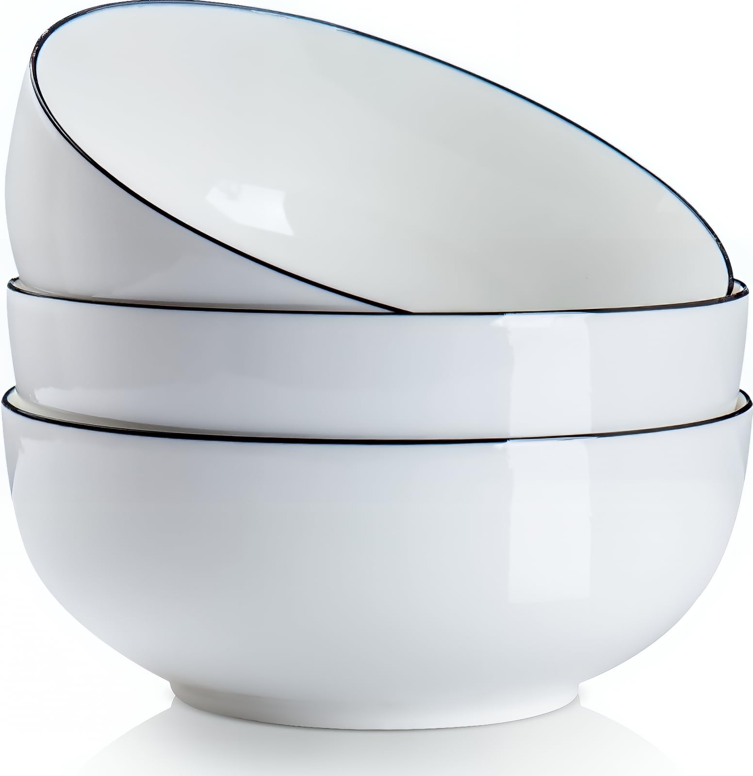 Qinlang Duża miska do zupy, 20 cm, duże miski do ramenu, zestaw 3 sztuk, złamana biel, porcelanowe duże miski do serwowania sałatek i kuchni
