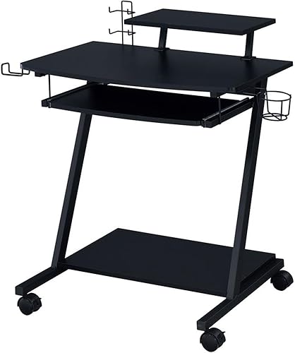 Acme Ordrees - Mesa de juego de madera con marco de metal y ruedas en color negro