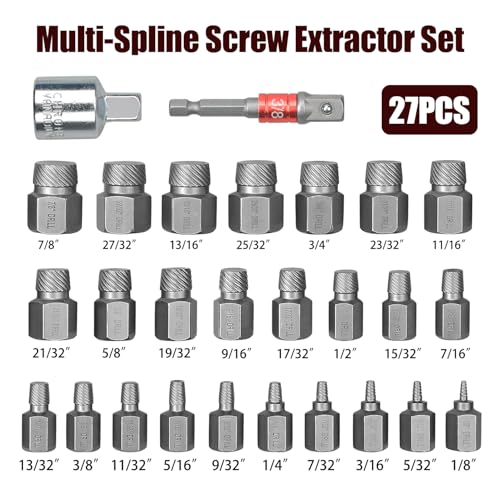 Extractor de tornillos de 27 piezas con adaptador hexagonal para tuercas dañadas y pernos 3