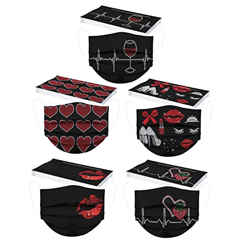 50Pack Women's Valentines Face Mask Graphic Mouth Dustproof Holiday Disposable Queen of Hearts Adult Thick 3-Layers