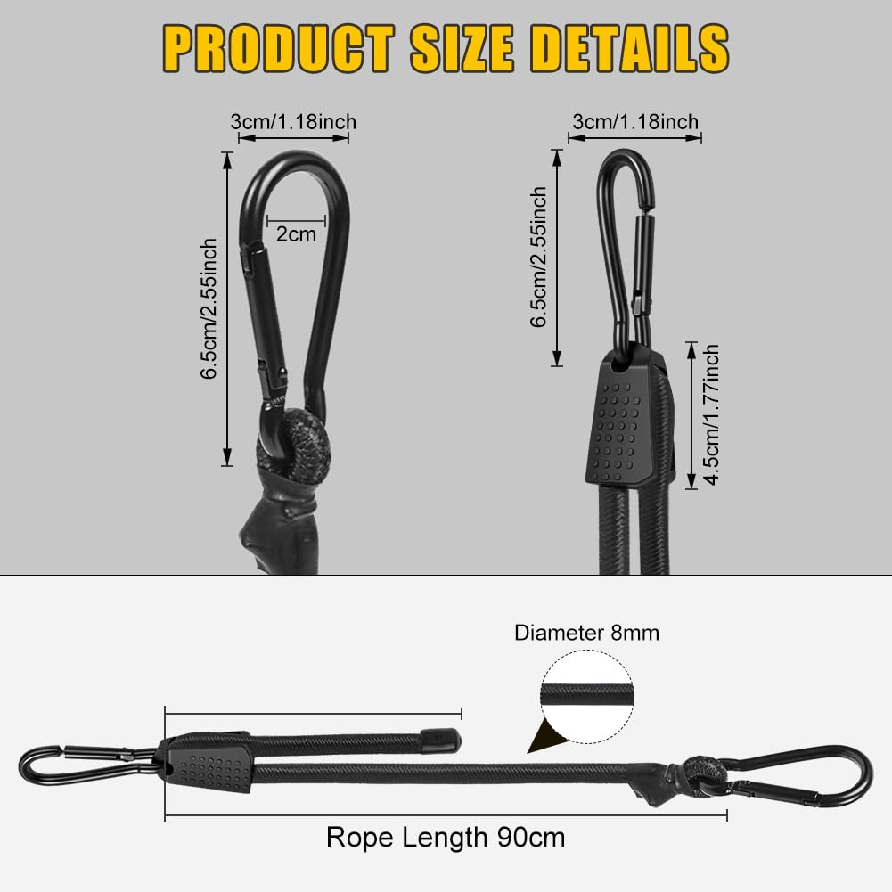 Flintronic Bungee Cords with Hooks, 6Pack 8mm*90cm Adjustable Bungee Cords with Carabiner - Image 3