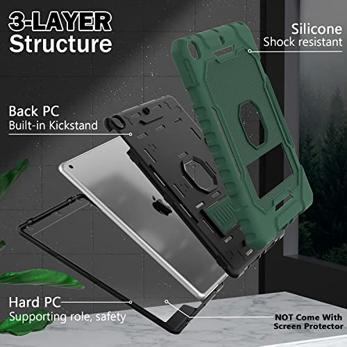Image of ZoneFoker Case for iPad 9th /8th /7th Generation 2021 /2020 /2019(10.2 inch), Heavy Duty Military Grade Shockproof Rugged Protective 10.2 inch Cover with Built-in Stand for iPad 9 8 7 Gen (DeepGreen+Black)