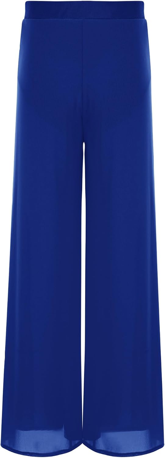 Kids Girls Lyrical Ballet Modern Yoga Dance Pants Flowy Mesh Wide Leg Trousers with Built-in Briefs for Performance