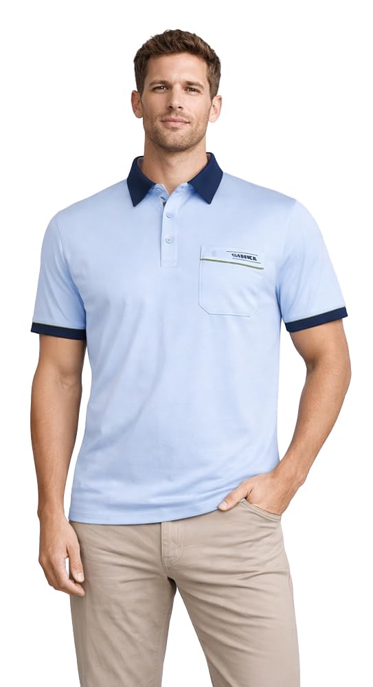 Gabicci - Plain Polo Shirt with Contrasting Collar and Piping (X-Large, Sky)