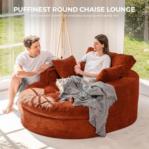 Image of MAXYOYO Oversized Round Chaise Lounge Sofa, Boneless Chair with Ottoman