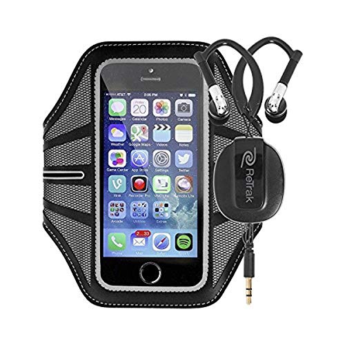 Retrak/Emerge iPhone 5s/Samsung Galaxy S III Medium Sports Armband with Retractable Earwraps - Retail Packaging - Black