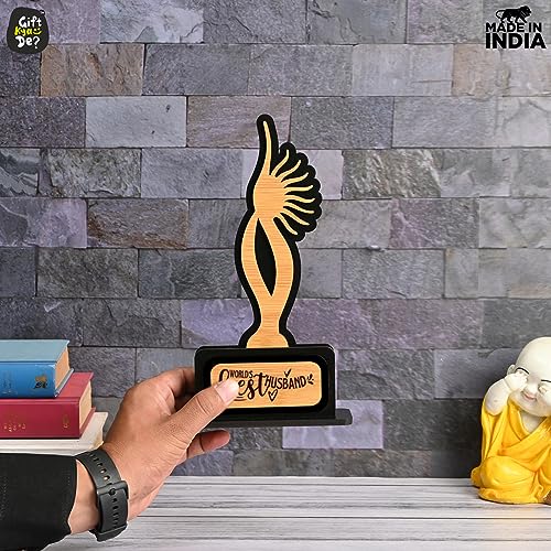 Image of GKD Best Husband Trophy - Premium Wooden Tabletop Award for Husband's Birthday, Anniversary, Valentine's Day (Size 10x6)