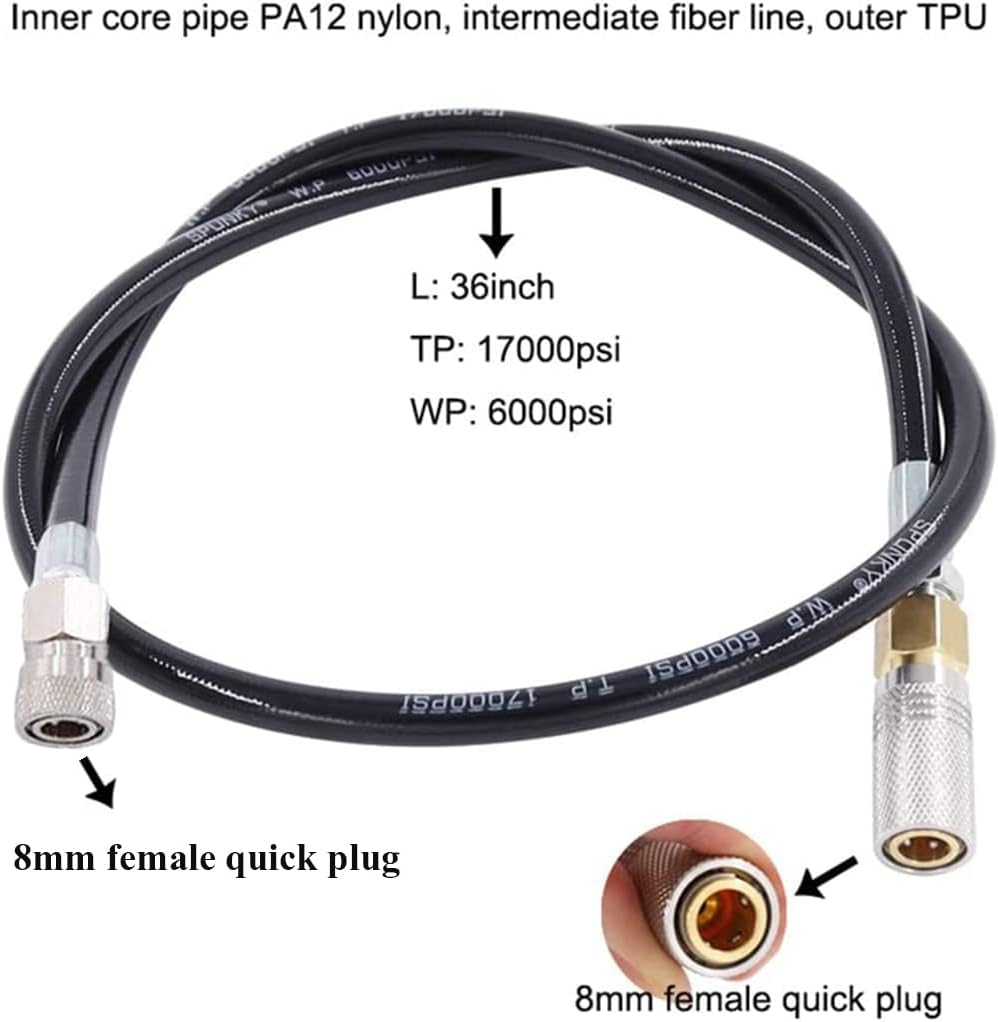 Paintball Airsoft Fill Whip Hose 4500psi PCP Fill ing & Charging System with Foster Quick-Detach Hose Assembly (36 inches Length/Female DN2 Microbore Charging System)
