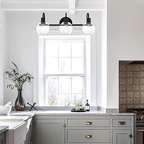 Winshen Modern 3-Lights Black Vanity Light Fixtures Farmhouse Metal Bathroom Lighting With Seeded Globe Glass For Hallway Kitchen Over Mirror Bedroom #TOP5