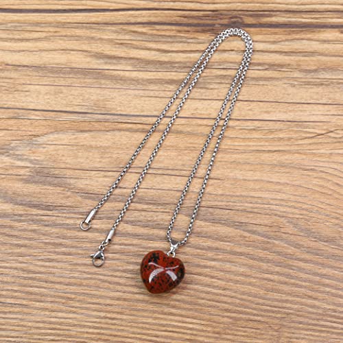 Coai Stainless Steel Womens Love Heart Mahogany Obsidian Stone Pendant Necklace #TOP4