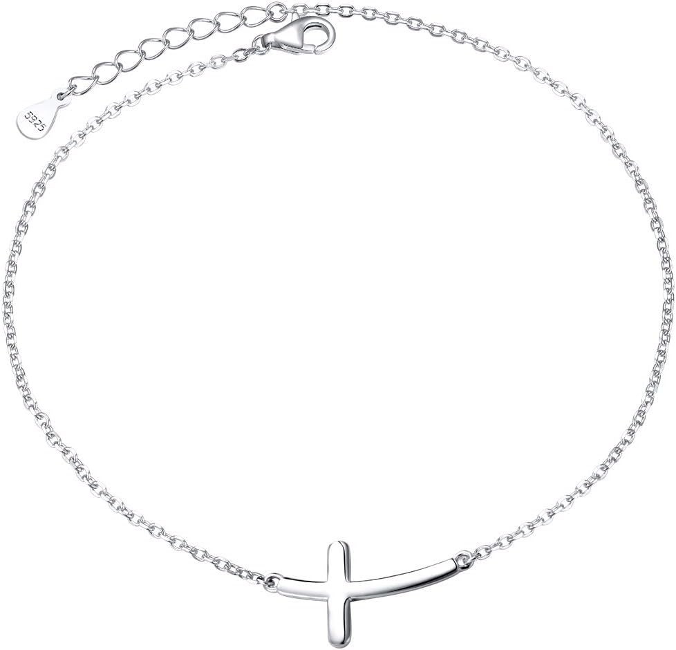 925 Sterling Silver Cross Anklet Ankle Bracelet for Women Dainty Adjustable Ankle Bracelet, Religious Jewelry Gift for Her, Christmas/Baptism/Birthday Present