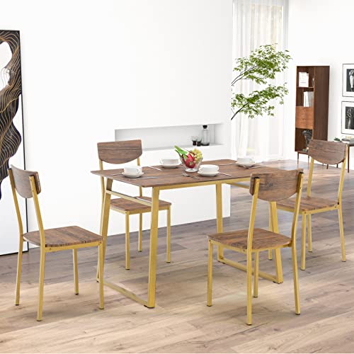 Jomeed 5 Piece Dining Table Set For 4 Kitchen Table And Chairs For 4 Space Saving Metal And Wood Rectangular Dining Table With Chairs Perfect For Dining Room, Kitchen And Small Spaces #TOP3