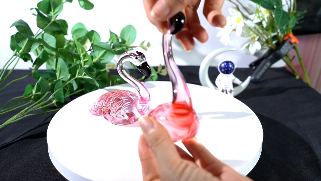 LONGWIN Lot de 2 figurines de flamant rose en verre soufflé à la
