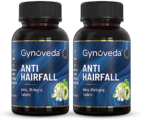 Gynoveda Anti Hair Fall Ayurvedic Tablets. Strengthens Hair Follicles And Roots. Improves Hair Thickness. Natural Biotin, Hair Vitamins With Amla, Bhringraj. (Pack Of 2, 410 Grams)