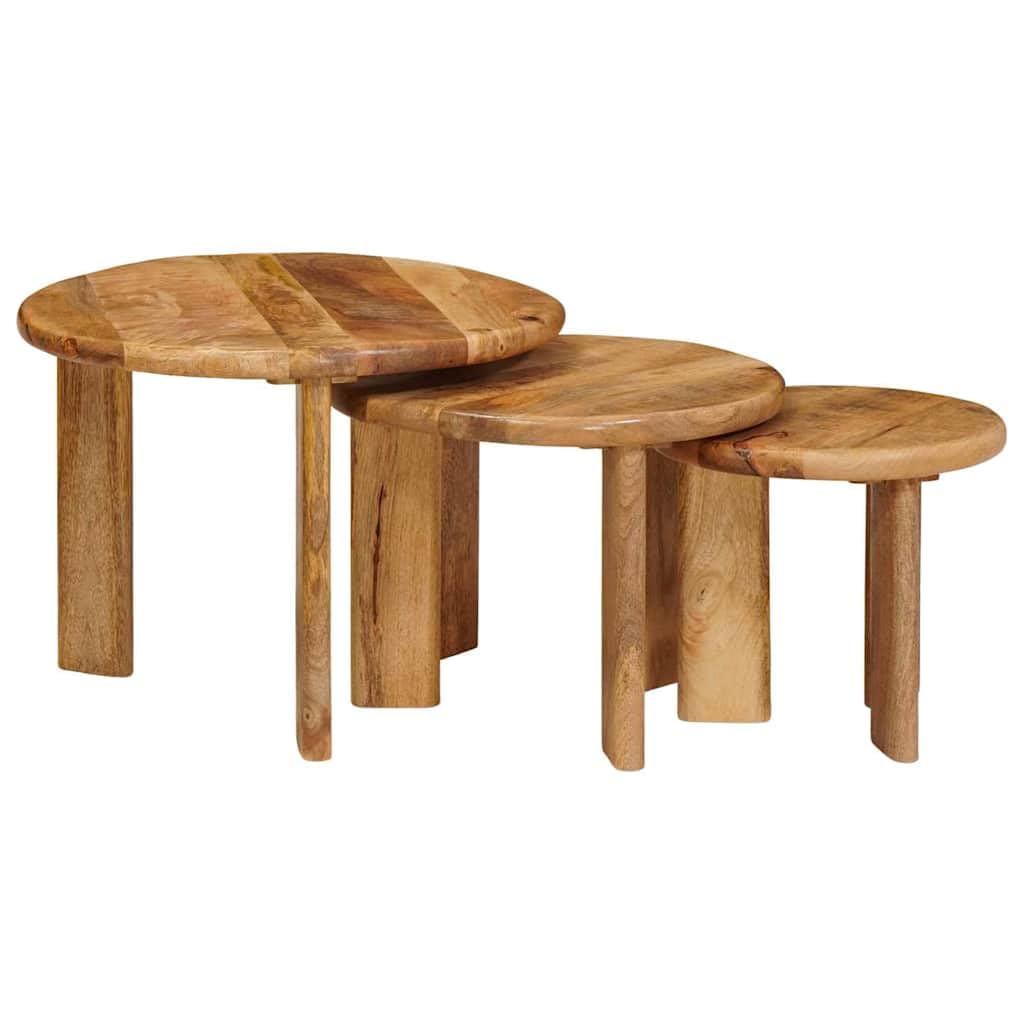 Set di 3 tavolini da caffè impilabili, in legno massiccio di mango, 54 x 54 x 40 cm, salvaspazio, per soggiorno, divano, tavolino da tè, tavolino da caffè e tavolino decorativo, con