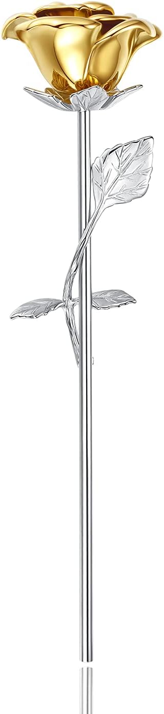 Long Stem Rose Flower Cremation Urn for Ashes Stainless Steel Decorative Small Keepsake Urns to Honor and Remember Your Loved One, Includes Filling Tool (Gold and Steel)