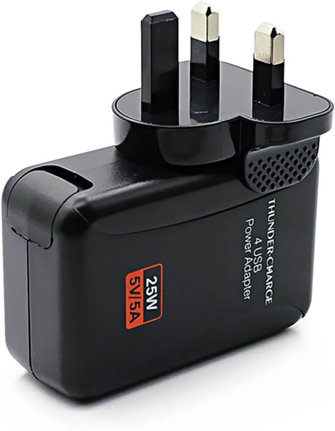 Casea Packing Black 5V 5A 25W 4 USB UK Mains Plug Wall Charger Adapter For LG G2 D801 D802