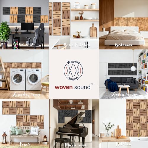 Image of WoveN SounD Acoustic Wall Panels, Teak, 16 Pack, 12x12 in | Self-Adhesive, NRC 0.95, Carved Pattern, Sound Proof, Echo Reduction, Sound Dampening, Home Studio, Office, Gaming Room