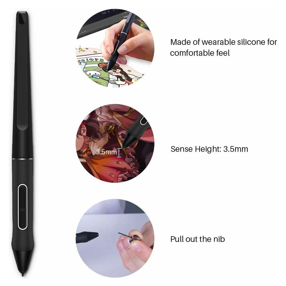 PW517 Stylet sans Pile Compatible avec Kamvas 13/Kamvas 22/Kamvas 22 Plus/Kamvas Pro 24, 8192 Niveaux Stylet Numérique pour Tablette Graphique avec 2 Clés Express