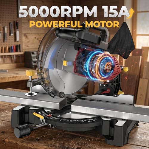 Marvtool 10-inch Compound Miter Saw with Extension Table, 5000RPM, 15 Amp, 36T Blade, Single Bevel 0-45°, Power Saw for Metal, Plastic, Wood and Other Materials by MarvTool - Image 2