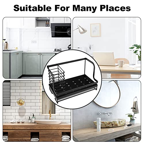 ODesign Sink Caddy,Kitchen sink Organizer Caddy Holder with Drain Pan Sponge Scrubber Brush Kitchen Caddy for Countertop Sponge Holder for Kitchen Sink,SUS304 Stainless Steel Rustproof - Black - Image 3