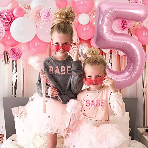 Image of TONIFUL 40 Inch Light Pink Large Numbers 0-9, Number 5 Digital Helium Balloon, Pink Foil Mylar Big Number Pastel for Birthday Party Anniversary Supplies Decorations